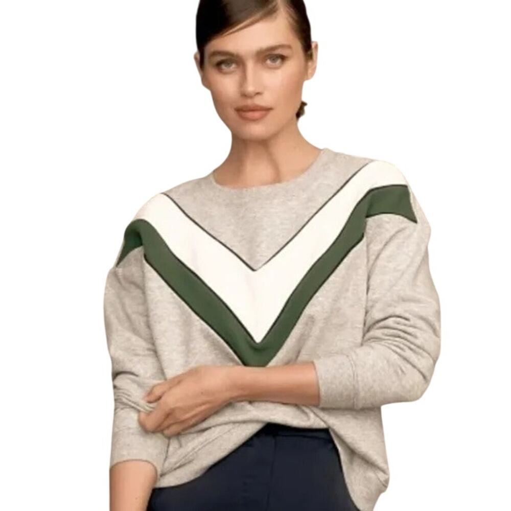 Maeve Anthropologie Ruth Sweatshirt Womens Size 1X Gray Green Chevron *FLAW